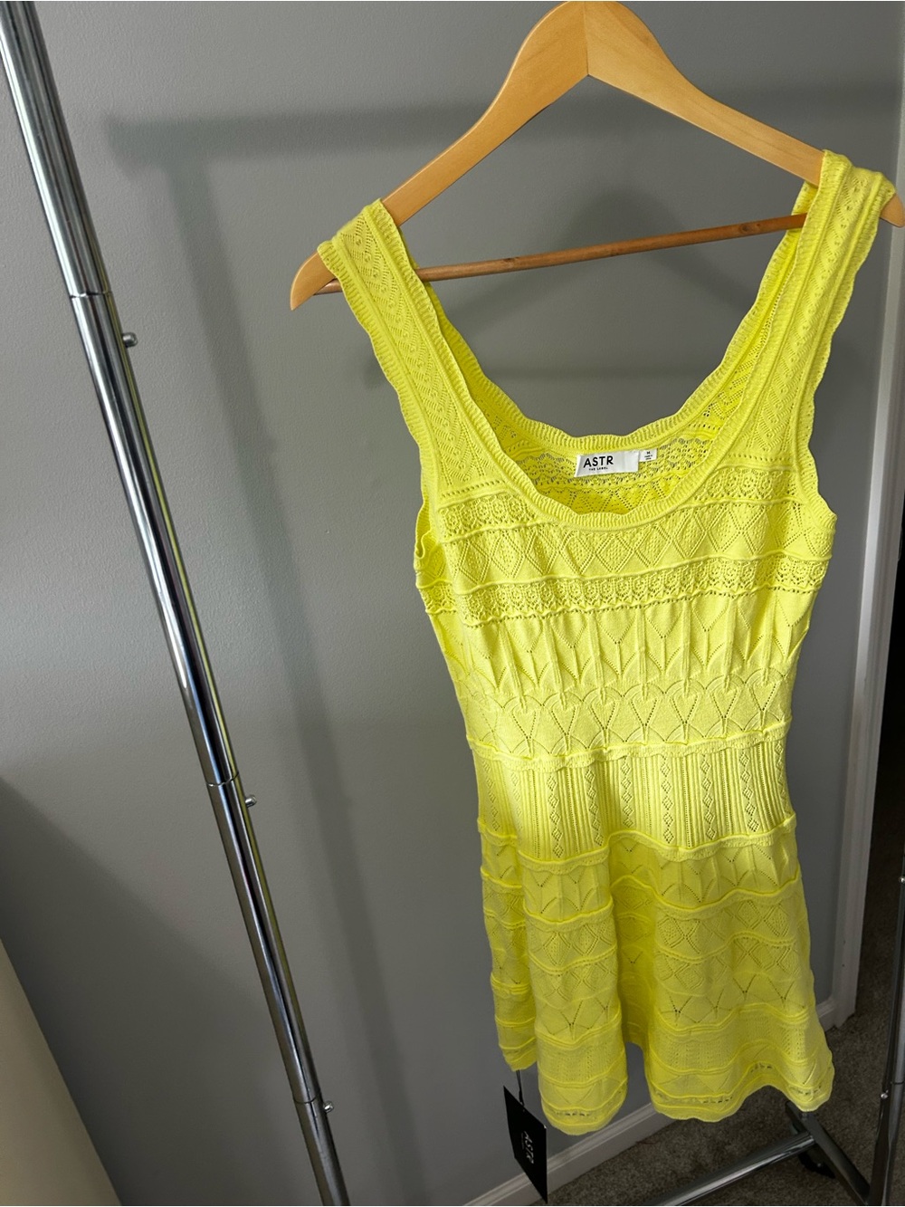 NWT ASTR Yellow Crochet Fit-and-Flare Dress